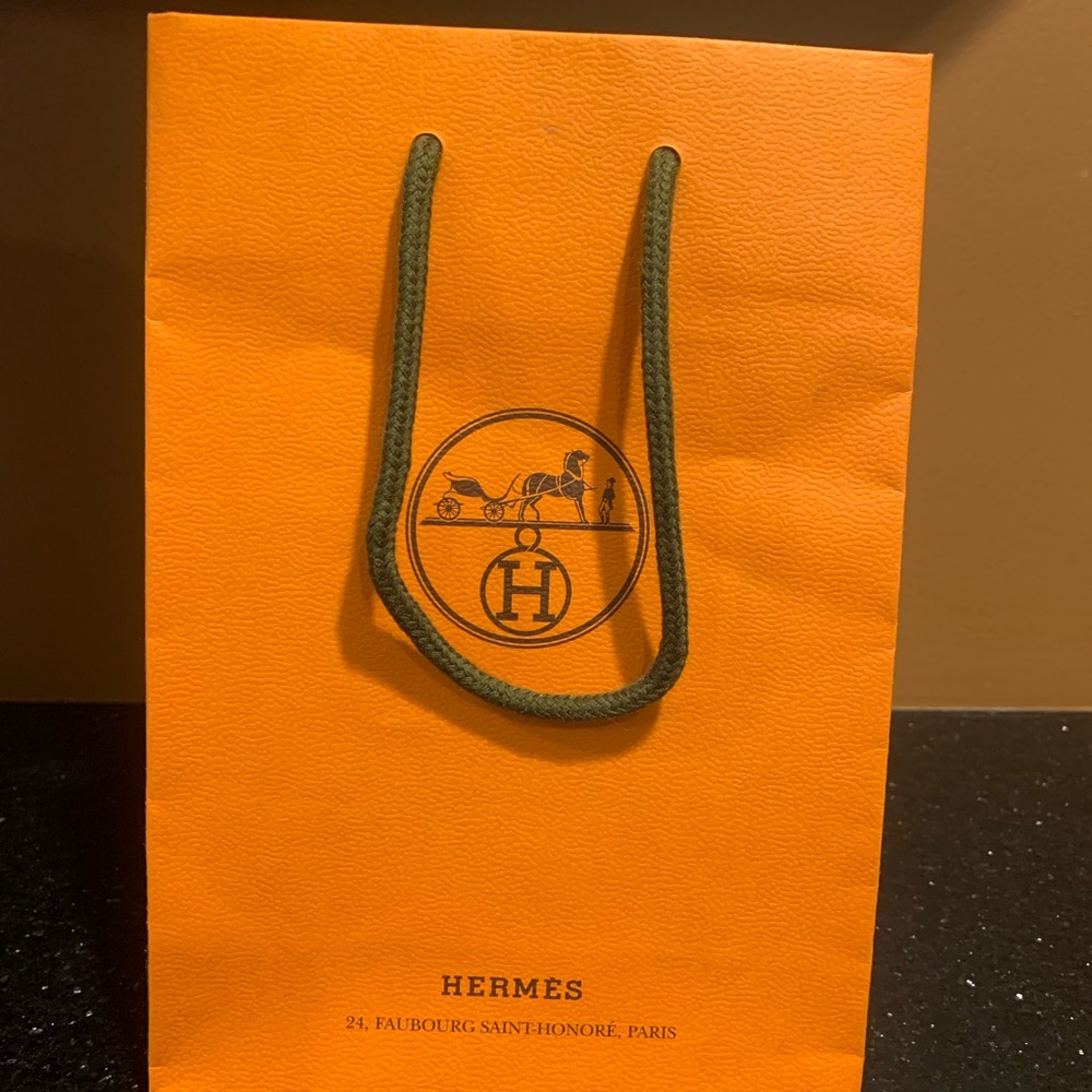 Hermes Authentic Orange Gift Bag with Brown Handles